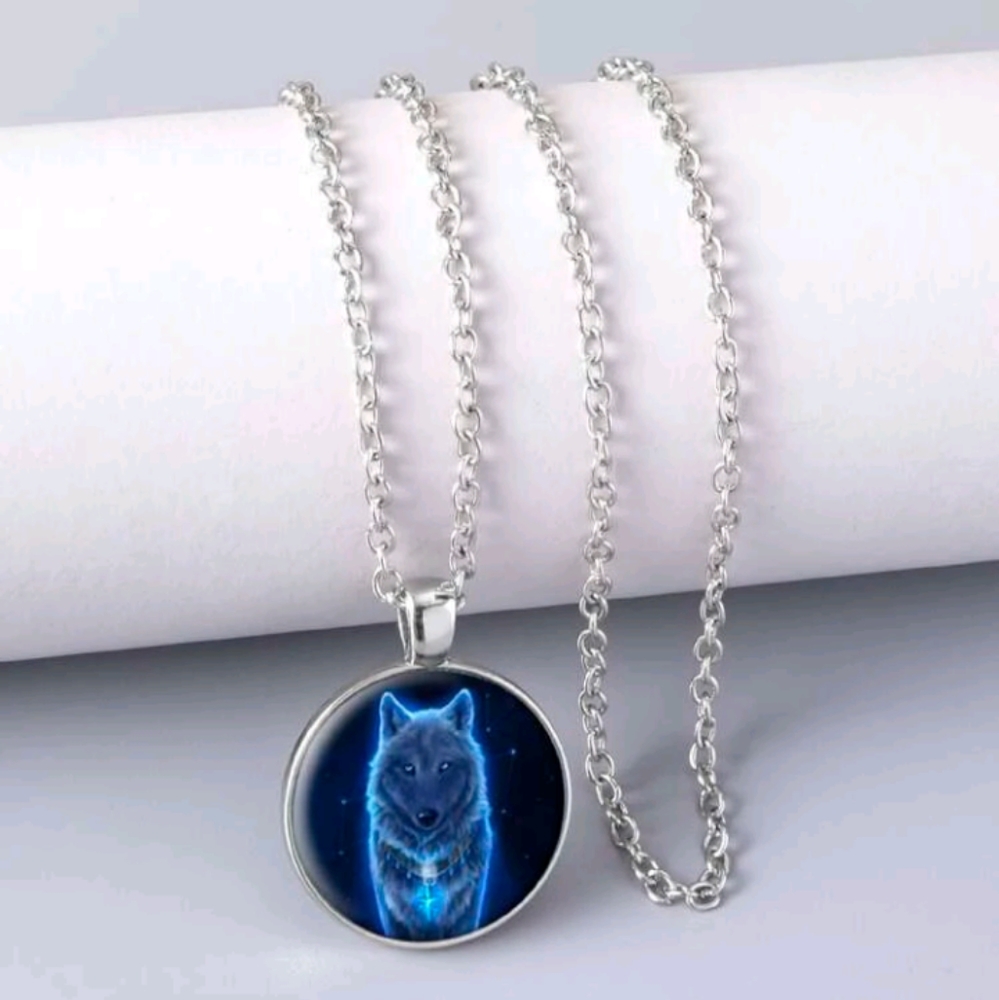 Blue wolf necklace